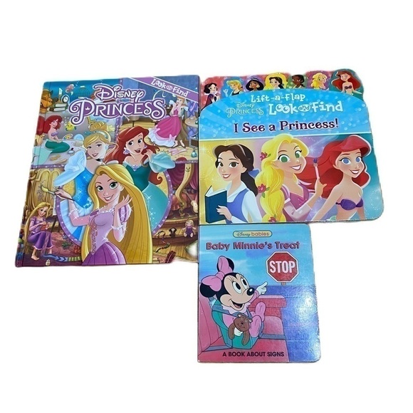 Disney Book Bundle Princess Look and Find Baby Minnie’s Treat Lift a Flap Ariel - Picture 1 of 3